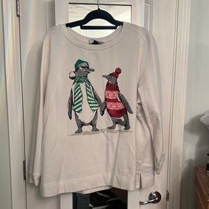 Karen Scott White Crewneck with Penguin Design